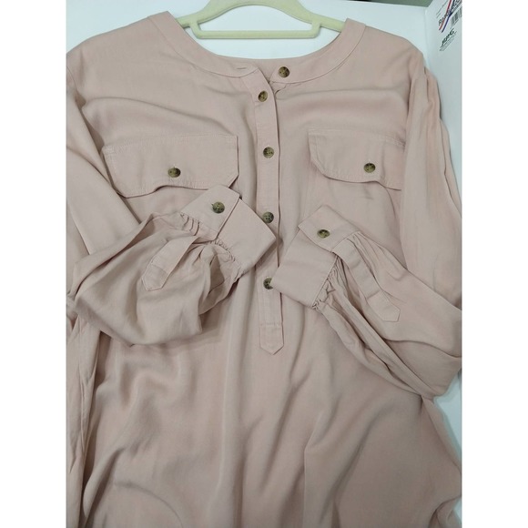LOFT Long-sleeved Button Crewneck Blouse With Pockets - Picture 5 of 8